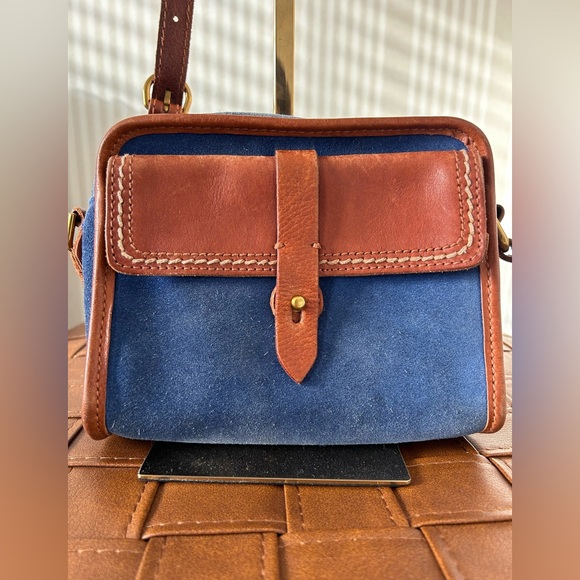 Madewell 1937 Accessories Mini Crossbody Bag Genuine Suede Cognac Leather Blue - Picture 5 of 11